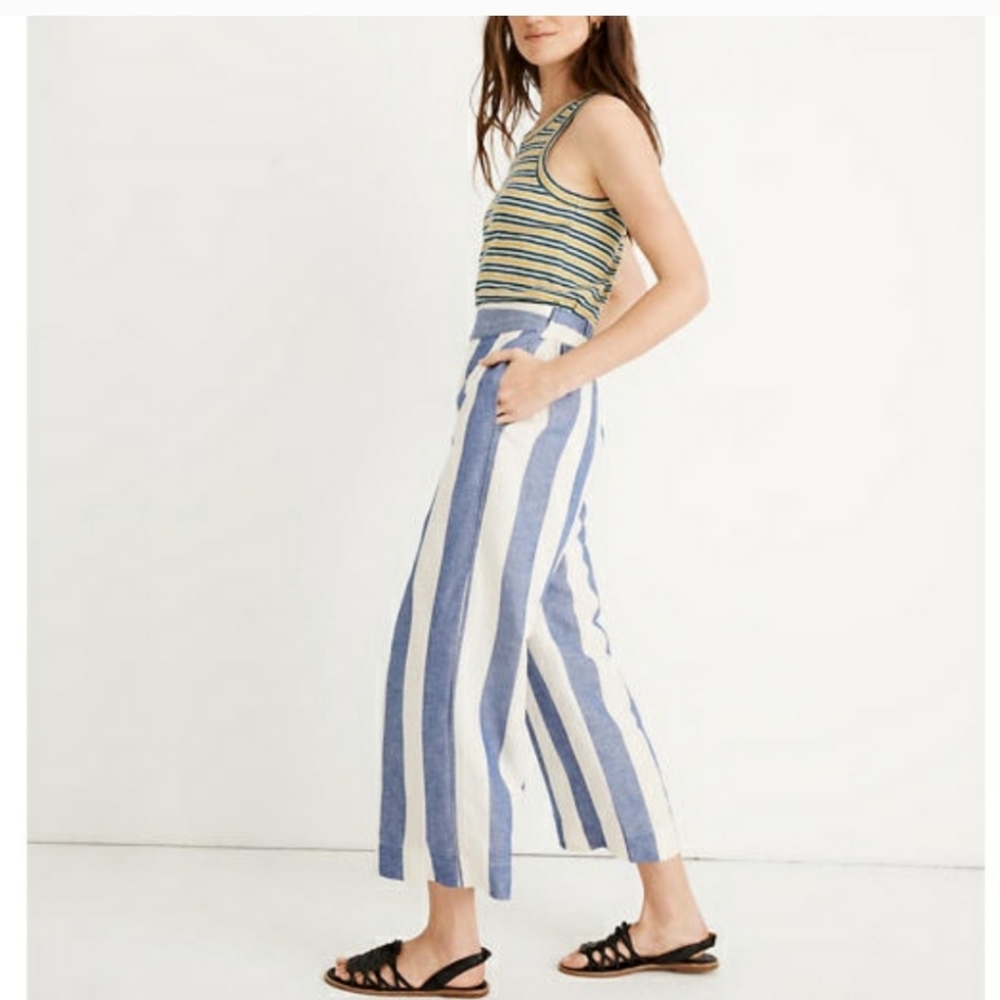 Madewell Huston Pull-On Crop Pants in Blue Stripe